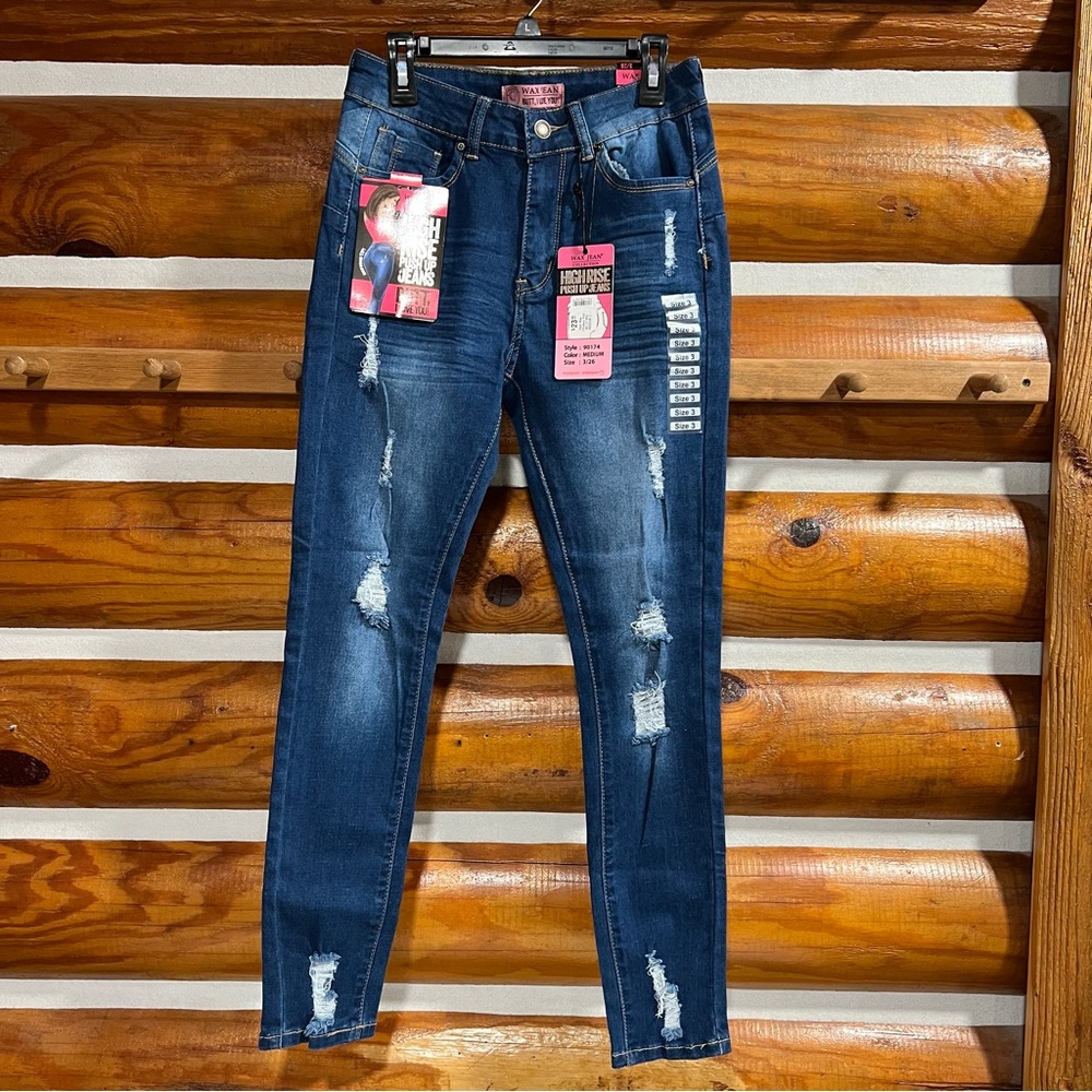 Wax Jean‎ Women's Deep Blue Distressed Skinny Jeans